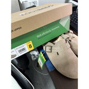 White Mountain Footbeds Suede Leather Clogs Slip On Taupe Tan Women’s Sizes 8